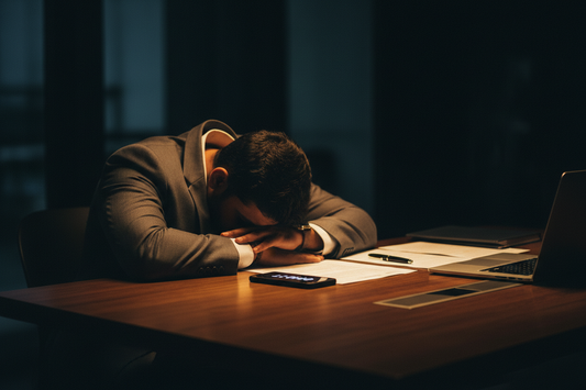 Executive resting during a short daytime power nap at a desk