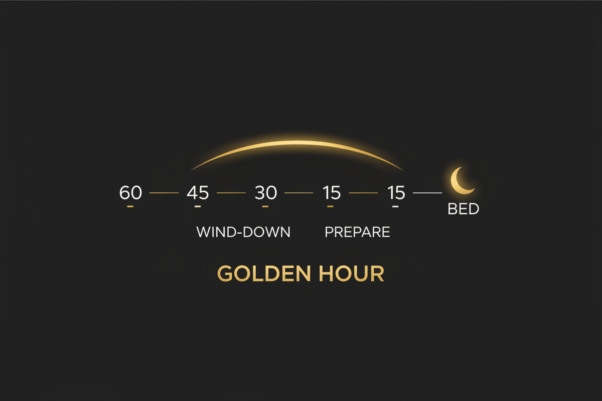 Timeline showing glycine taken 30 to 60 minutes before bed for best effect at sleep onset