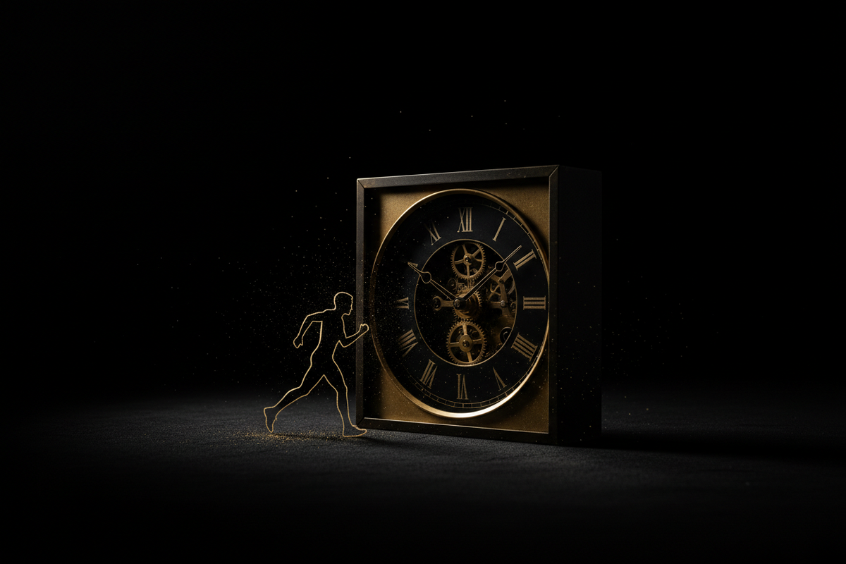 Best time to exercise for sleep, gold clock and runner motif on black