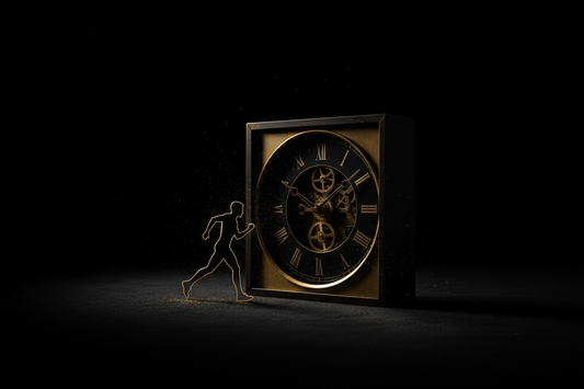 Best time to exercise for sleep, gold clock and runner motif on black
