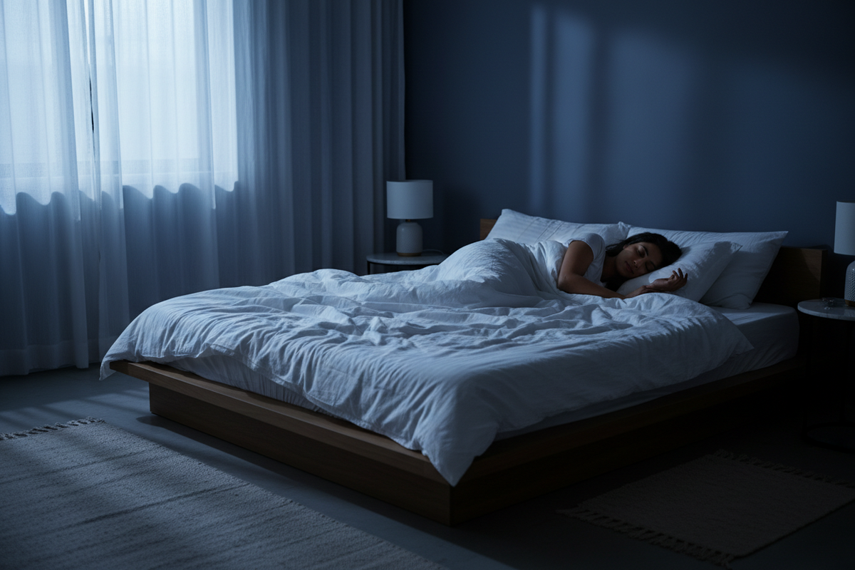Indian woman sleeping at night