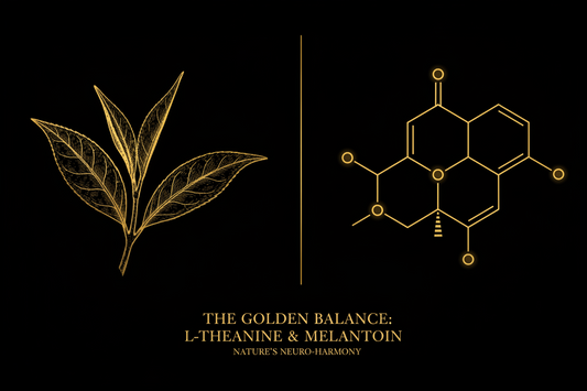 L-theanine versus melatonin for sleep, gold leaf and molecule on black
