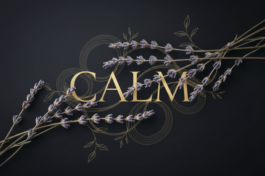 Lavender for sleep, gold lavender motif on black