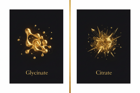 Magnesium glycinate versus citrate for sleep, gold motif on black