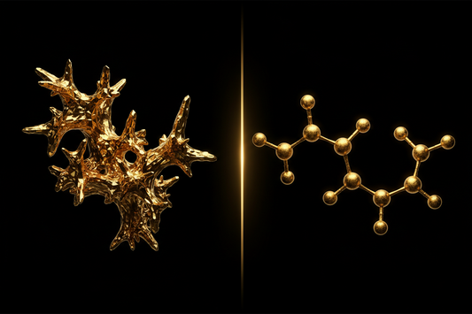Magnesium versus melatonin for sleep, gold mineral and molecule on black