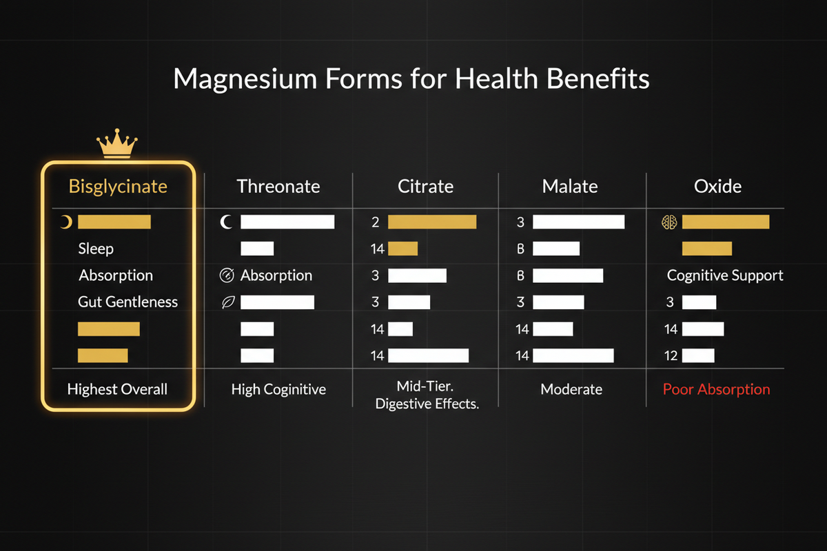Best type of magnesium for sleep, forms ranked with bisglycinate on top