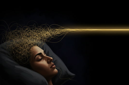 Illustration of cognitive arousal at bedtime and how lowering it calms a racing mind