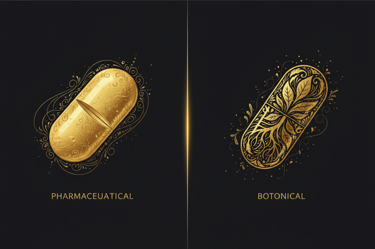 Sleep supplements versus sleeping pills, gold split motif on black