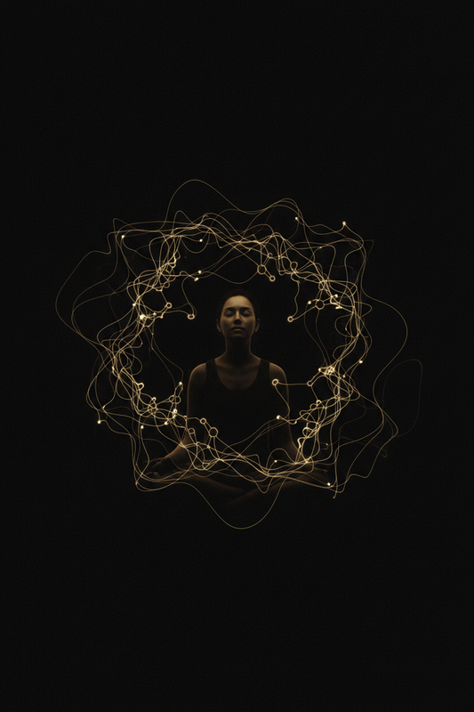 Melatonin and ADHD sleep, gold molecule motif on black
