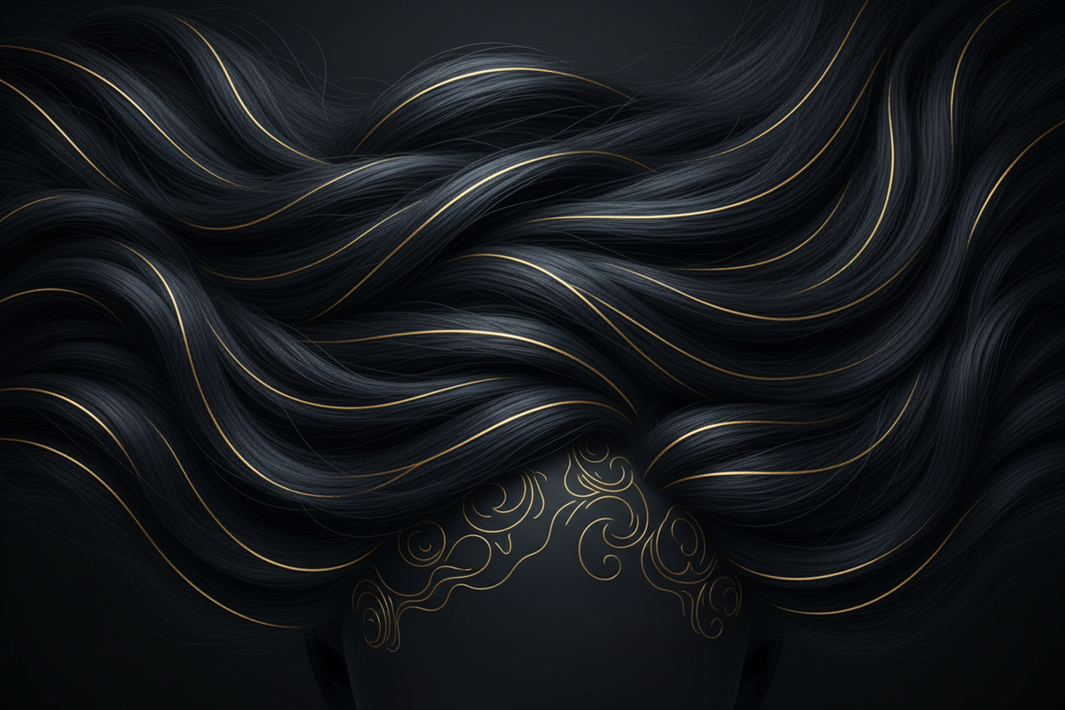 Sleep and hair health, gold accent motif on black