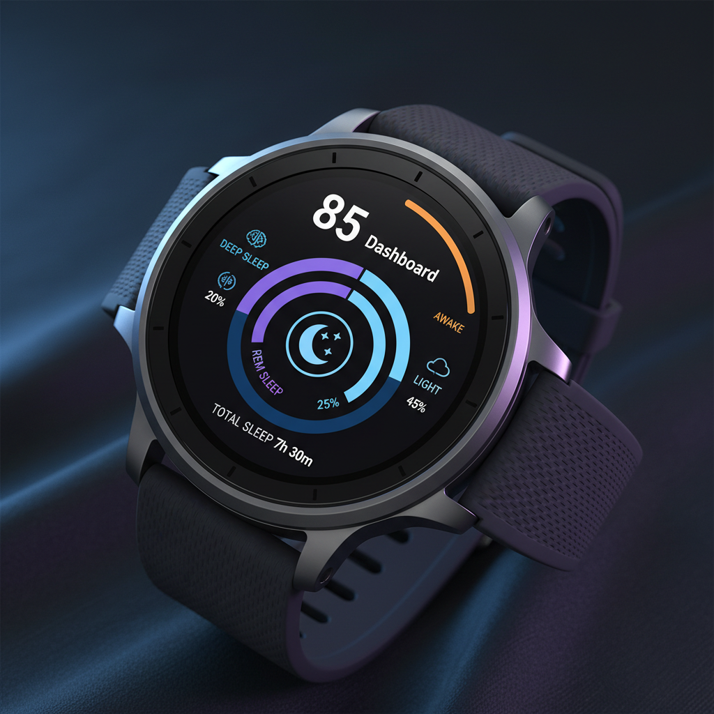 Sleep score on a smartwatch showing deep and REM sleep stages